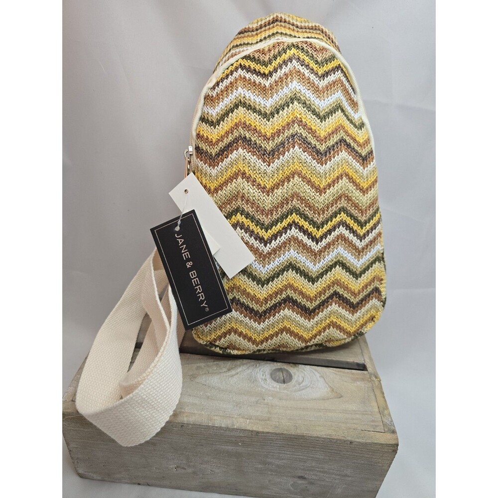 Jane & Berry Chevron Straw Sling Backpack Crossbody Bag NWT Boho Multicolor